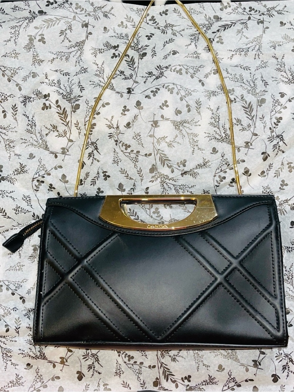 Calvin Klein Black Quilted Leatherette Shoulder Bag with Gold Handle